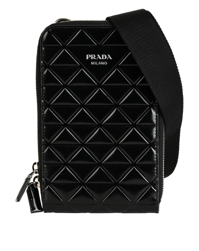 Prada Phone Pouch, &pound;450, Accessories, Black, Patent Leather, Front view